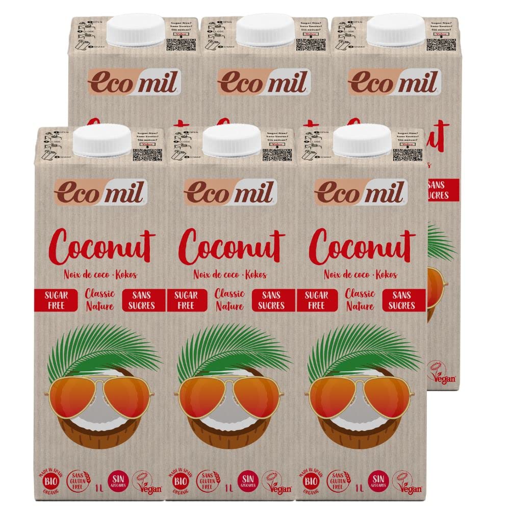 Ecomil - Bebida de Coco Bio Classic Ecológica, Bebida ecológica de Coco, Sin Azúcares Añadidos, Bebida Vegetal - Pack 6 x 1L