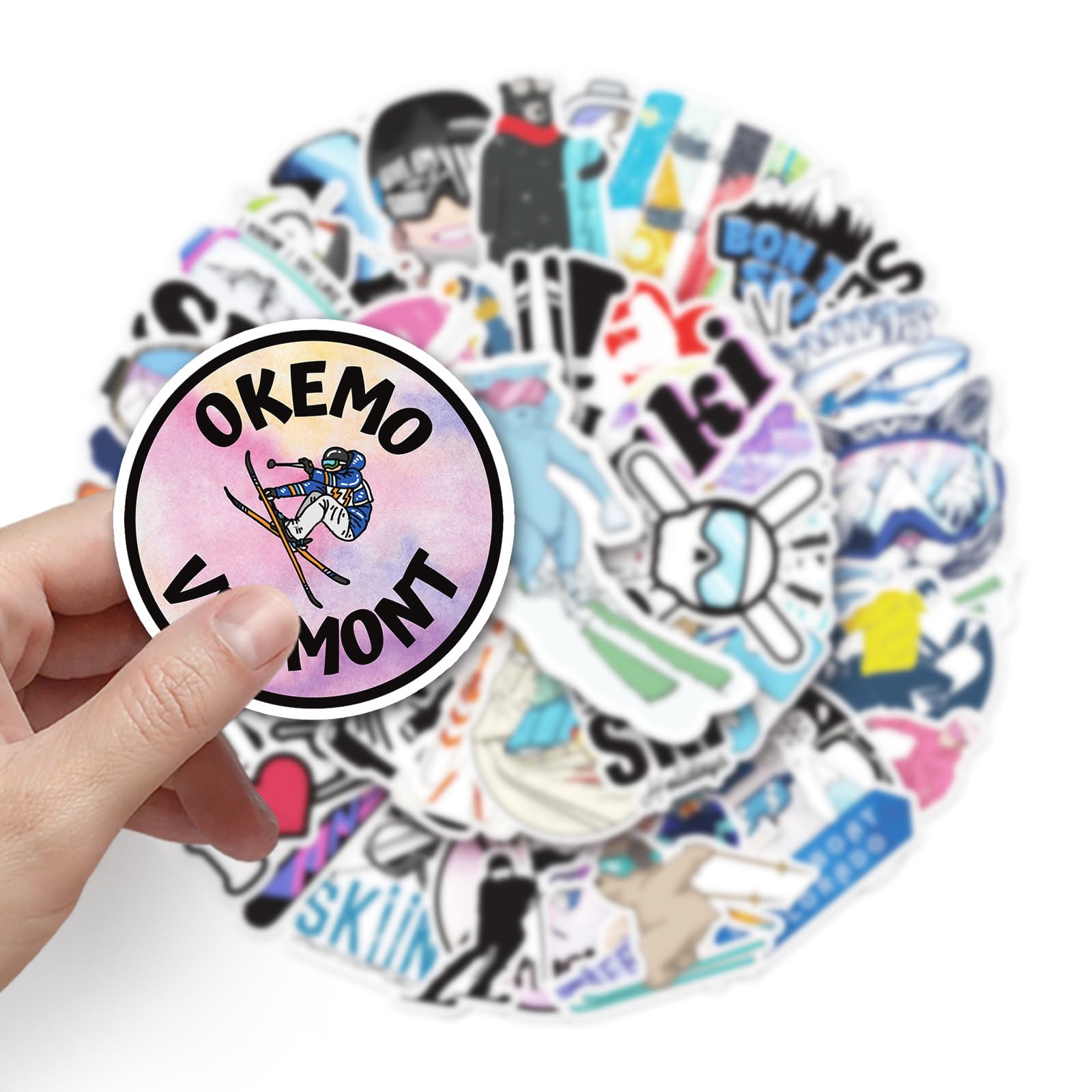 50PCS Skiing Stickers for Laptop Luggage Helmet Water Bottles Snowboard Phone Bike Computer Refrigerator Skateboard Guitar Scrapbook,Winter Cartoon Sports Waterproof Decals for Teens Girls Adult - Image 4