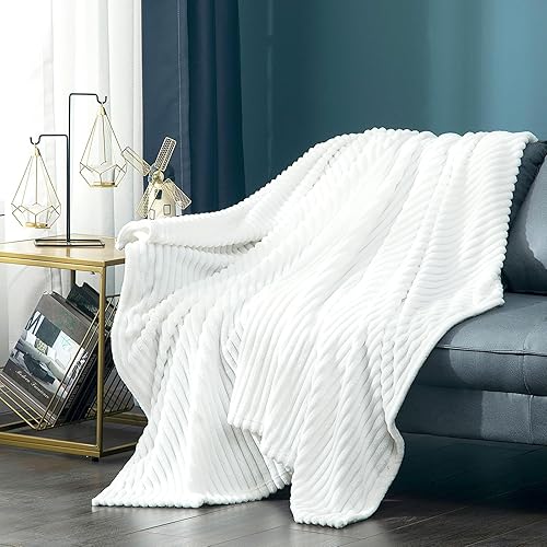 Miniatura 2 de Vessia Manta de franela de forro polar para sofá, cama, manta de microfibra a rayas blancas de 10.58 ozm, súper suave, cálida, acogedora, ligera,