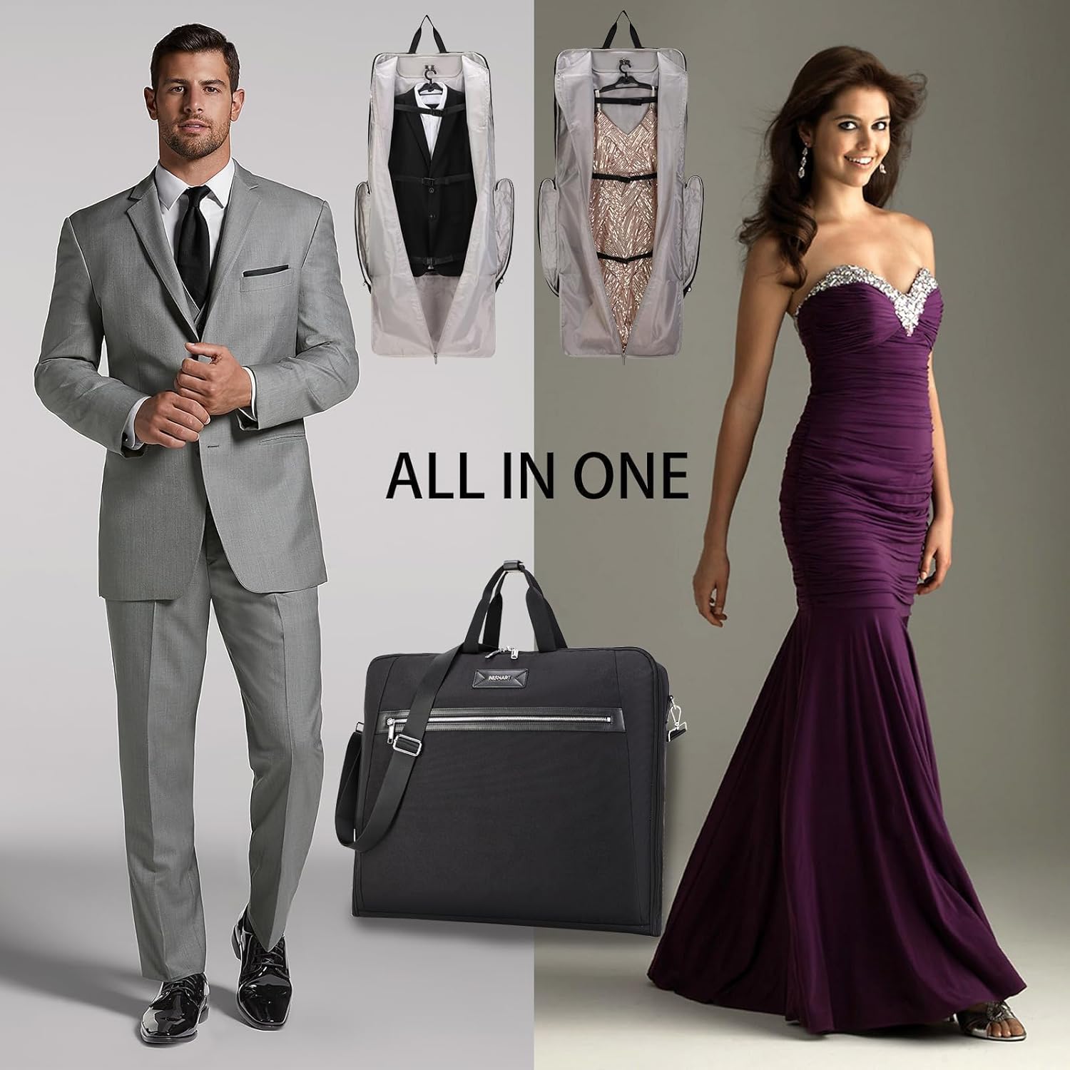 BE SMART Waterproof Foldable Garment Bags for Travel, 51" Large Travel Hanging Bags for Clothes, Carry on Suit Bag with Strap for Men Women, Wrinkle Free Luggage Suit Cover for Business Trips(Black) - Image 7