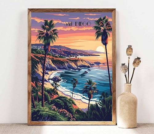Miniatura 6 de Turnip Designs 8X10 sin marco San Diego California Retro City paisaje urbano impresión arte cartel ilustración decoración del hogar RC018