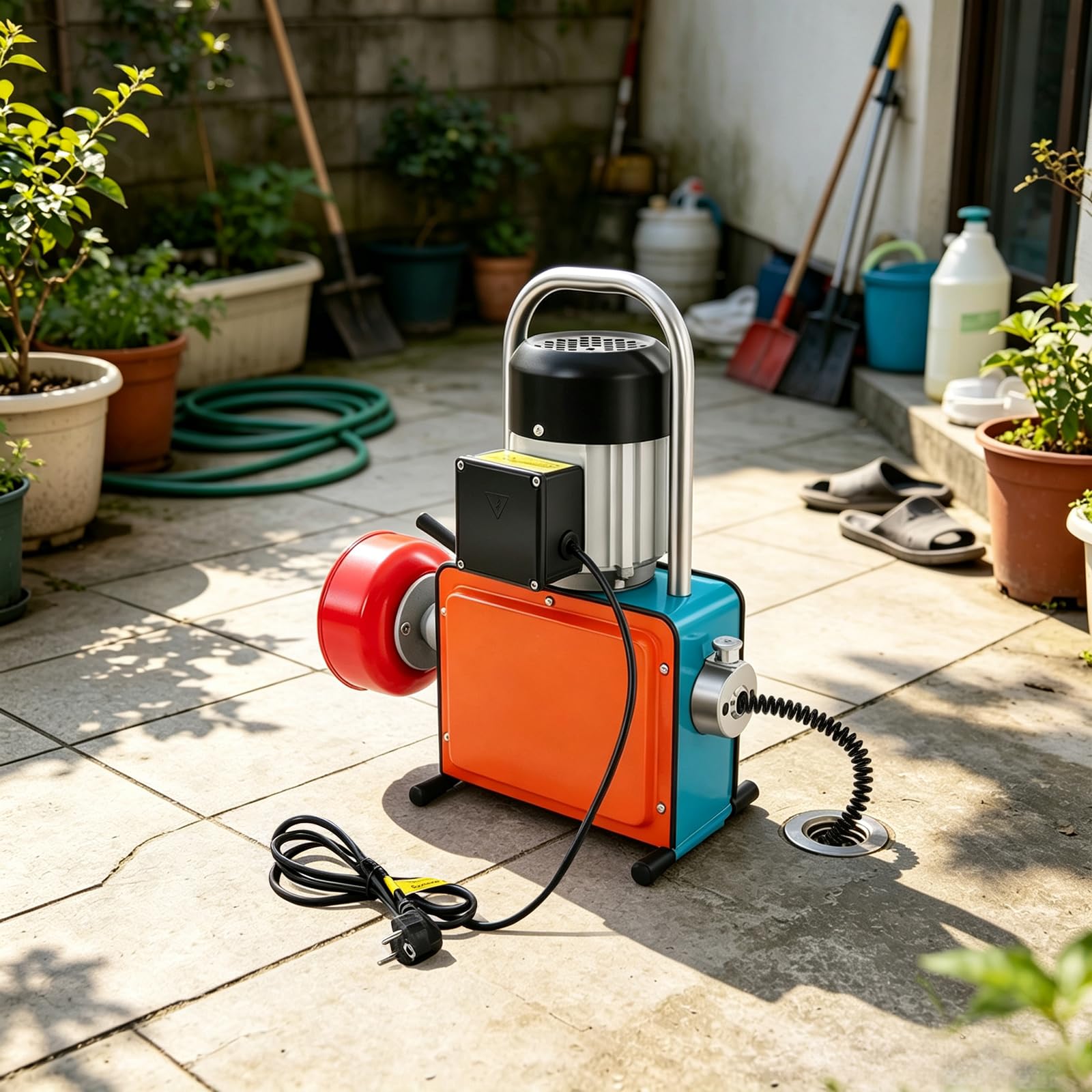 Limpiador de tuberías eléctrico, 1000 W, motor de cobre, IP44 | Espiral flexible de 12 m para limpieza de tuberías, desagüe de limpieza, apto para cocina, baño, inodoro y tuberías