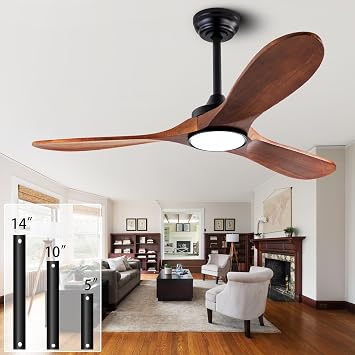 QUTWOB 42" Wood Ceiling Fans with Lights and Remote Control,Indoor Outdoor 3 Blades Wooden Ceiling Fan for Garage,Patio,Living Rooms,Bedrooms,Offices,FarmhouseBlack+Dark Walnut