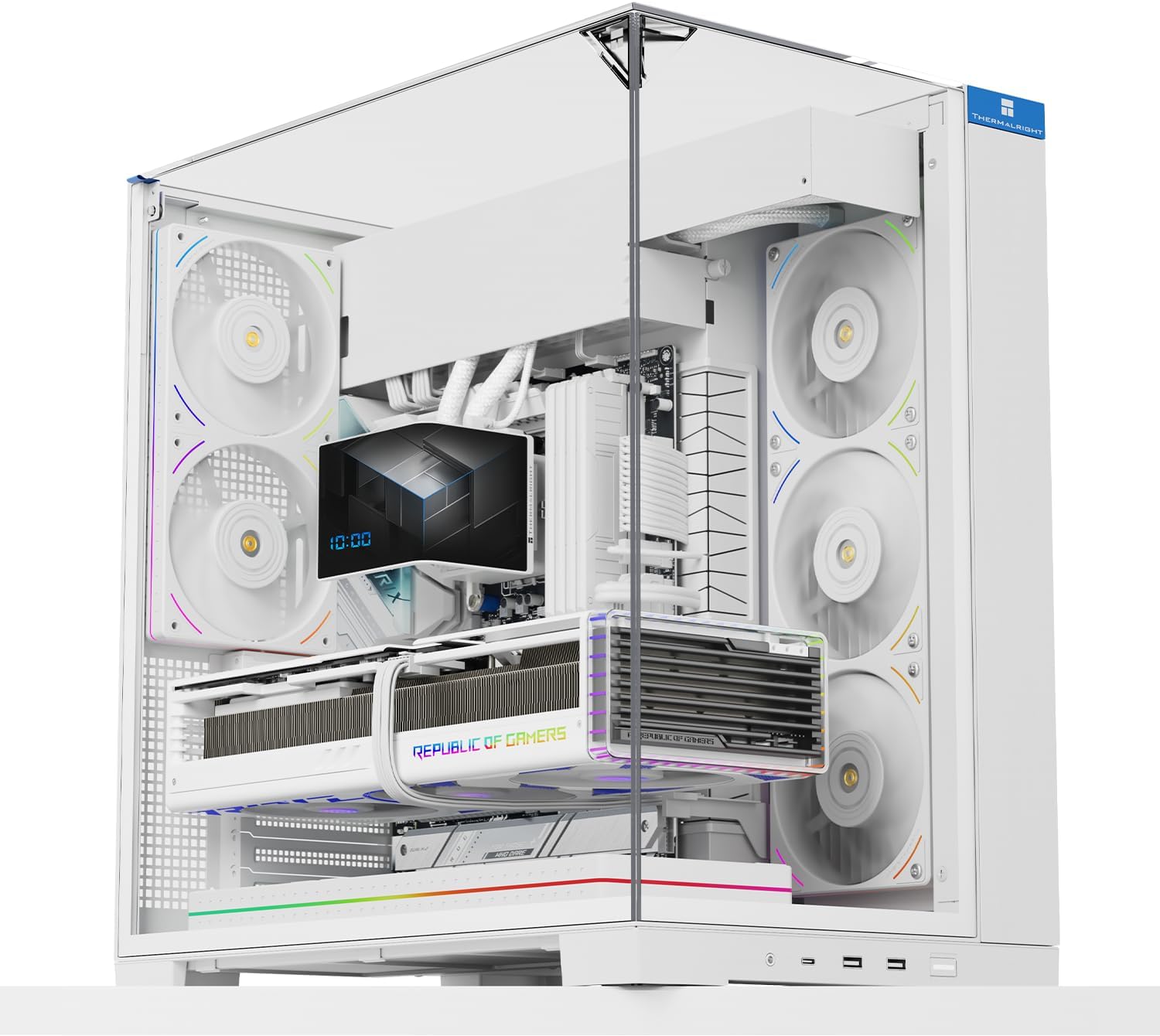 TR A70 Vision White PC Case 5V ARGB Lighting, Mesh Ventilation Design for Optimal Cooling, Flexible Hard Drive Spaces, Ideal for DIY Mounting, with 9.16 Inch Display (1920 x 480 Resolution)
