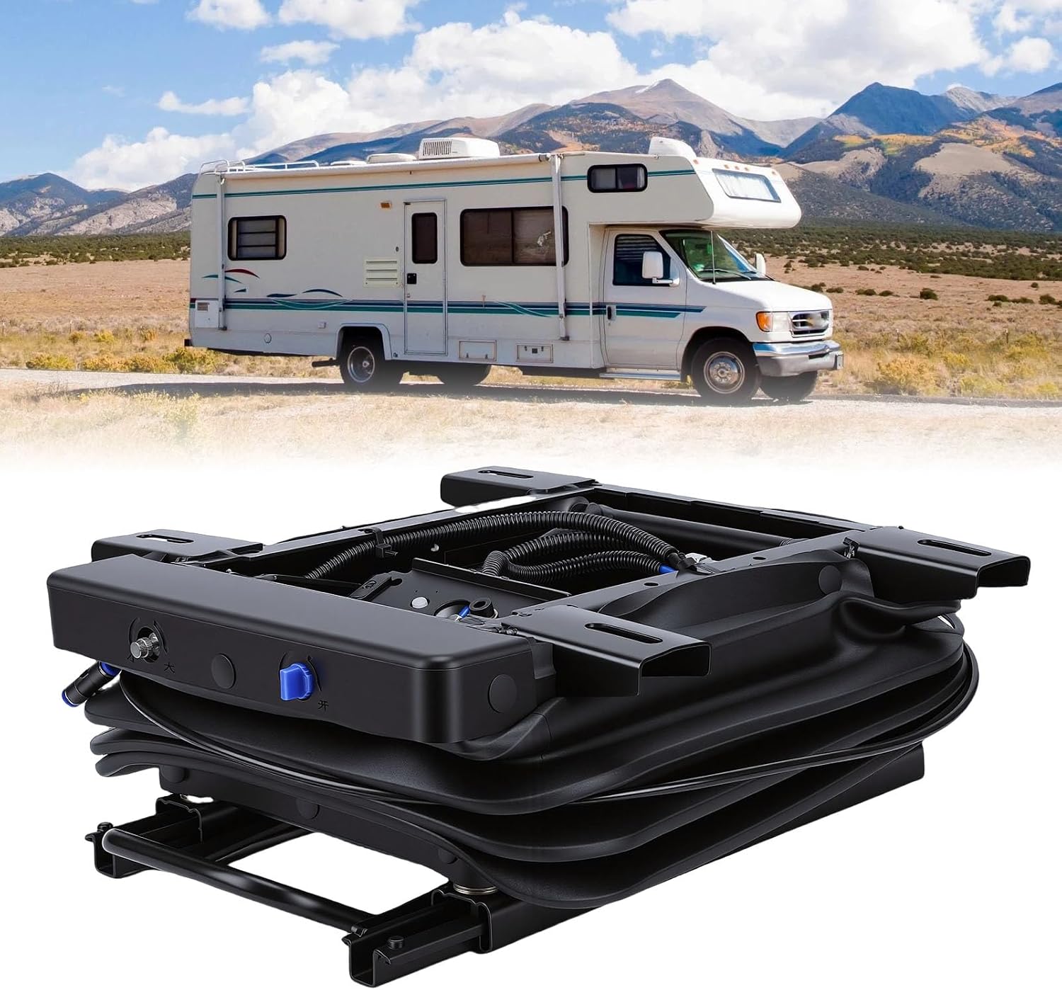 Air Ride Seat Suspension Base, Heavy Duty Height Adjustable Pneumatic Seat with Shock Absorption System, Ideal for Trucks, RVs, Commercial Vehicles & Agricultural Equipment
