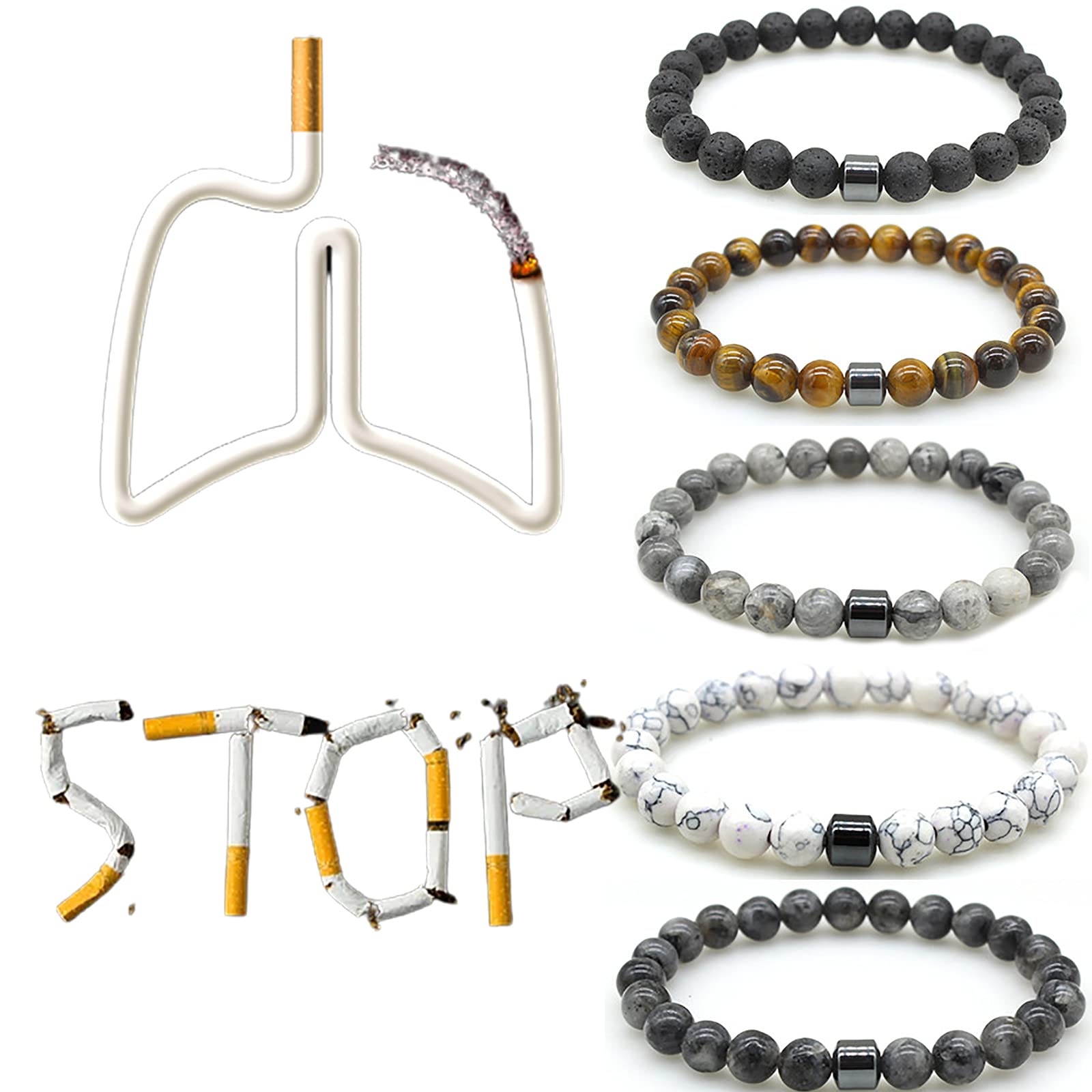 DGWG Smoking Cessation Bracelet,Quit Smoking Bracelet,Stop Smoking Bracelet,Triple Mens Power Therapeutic Bracelet, Anti Anxiety Smoke Bracelet For Men And Women