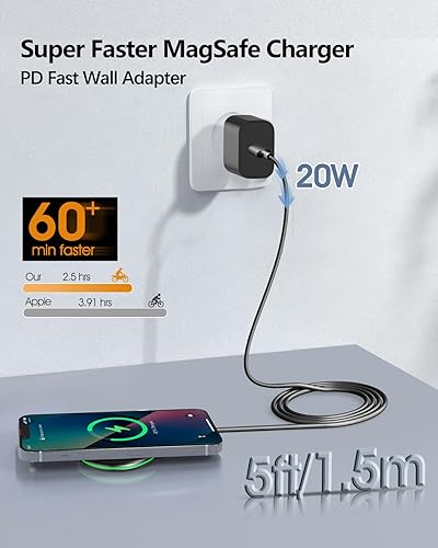 Miniatura 5 de Paquete de 2 cargadores inalámbricos magnéticos de 15 W Apple Mag-Safe con adaptador de 20 W para iPhone 15141312 ProMaxPlusMini y AirPods 32Pro