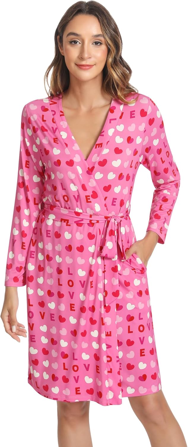 Womens Nightgown Long Sleeve Robes Viscose from Bamboo Loungewear Lightweight Kimono Maternity Bathrobe with Pocket