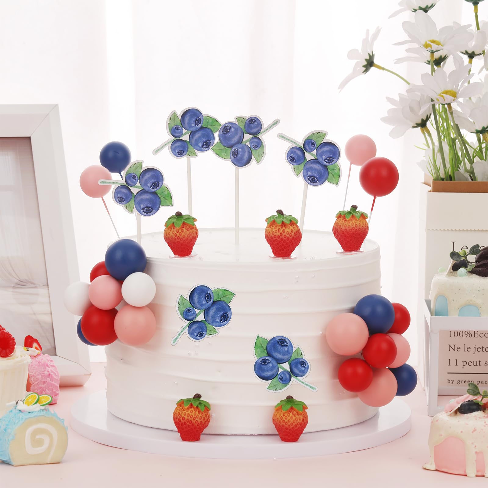 5 Decorazioni Per Torta In Legno A Forma Di Fragola E Margherita - Colorate, Per Compleanno Bambini E Baby Shower