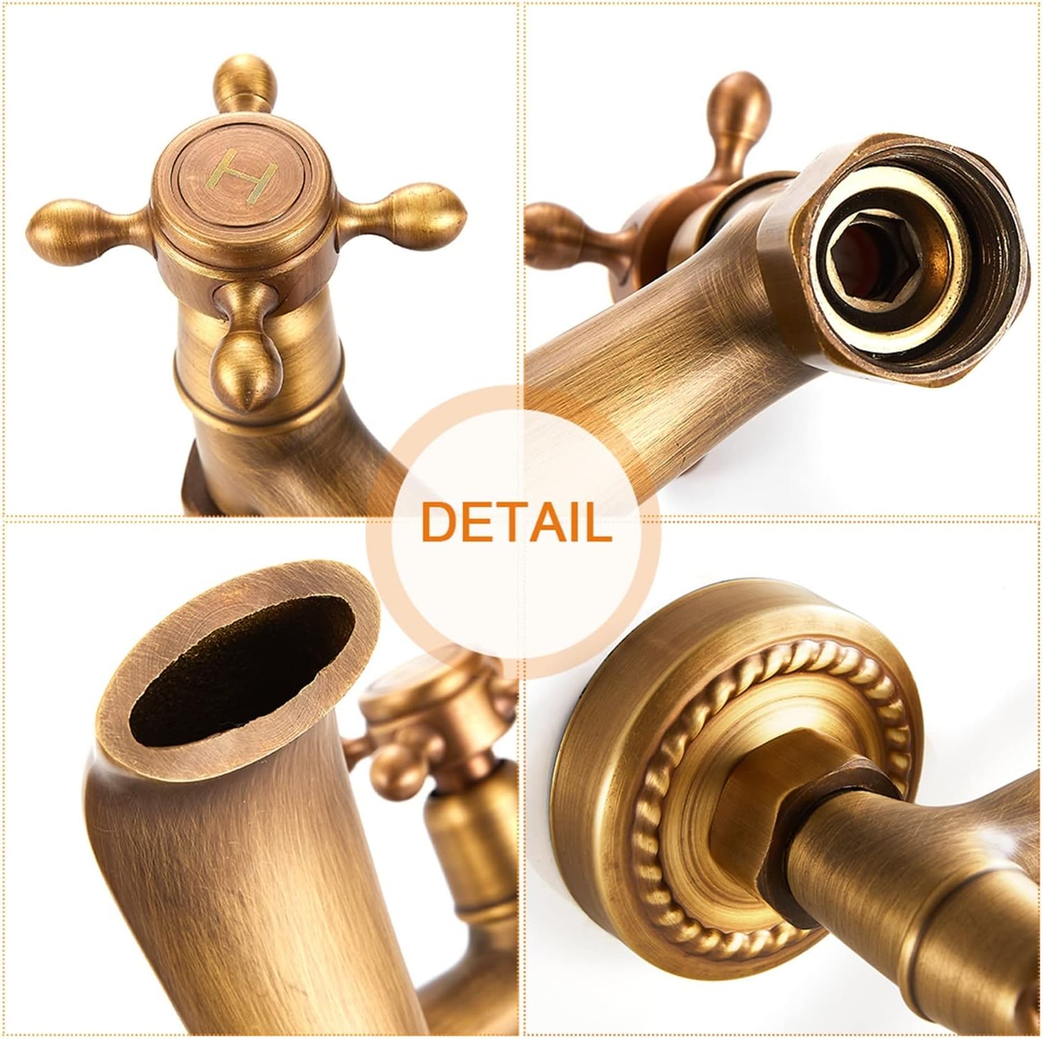 Wall Mounted All Copper Antique swiveling Faucet Two Handle Bathroom Bathtub hot and Cold Sink Accessories