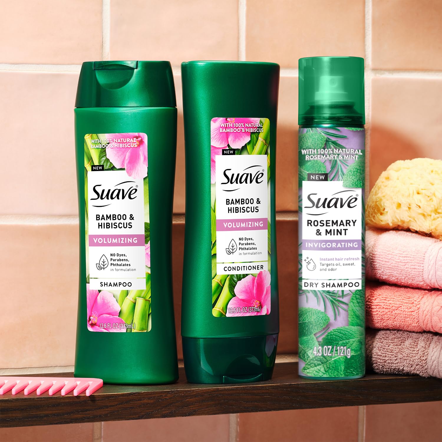 Suave Volumizing Shampoo and Conditioner Set, Bamboo & Hibiscus + Dry Shampoo for Women, Rosemary & Mint - Image 7