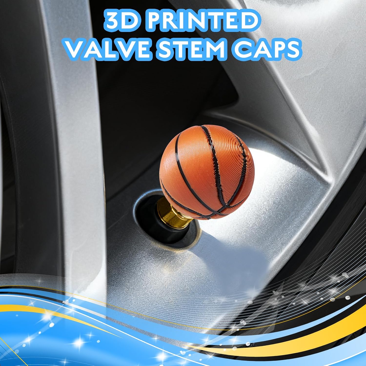 Rislobx Valve Stem Cover, Cute Basketball Tire Valve Stem Cap, Air Caps for Cars Bikes Motorcycles Trucks, Decorative Car Wheel Accessories (Basketball) image 5