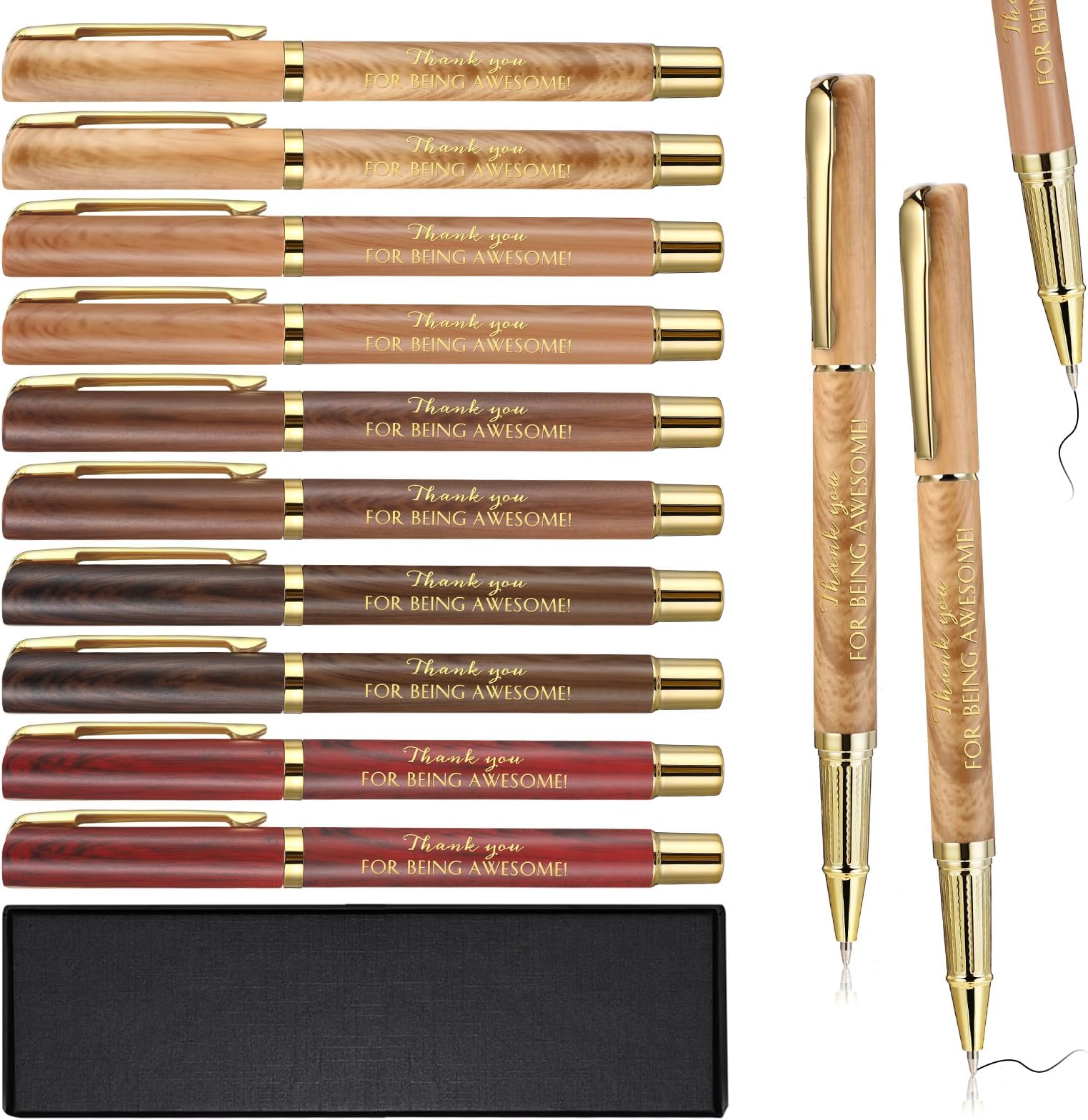 PerKoop 10 Sets Thank You Gifts Pens with Boxes Bulk Appreciation Party Favors for Employee Coworker Staff Nurse Teacher Team Office Supplies(Brown,Awesome)