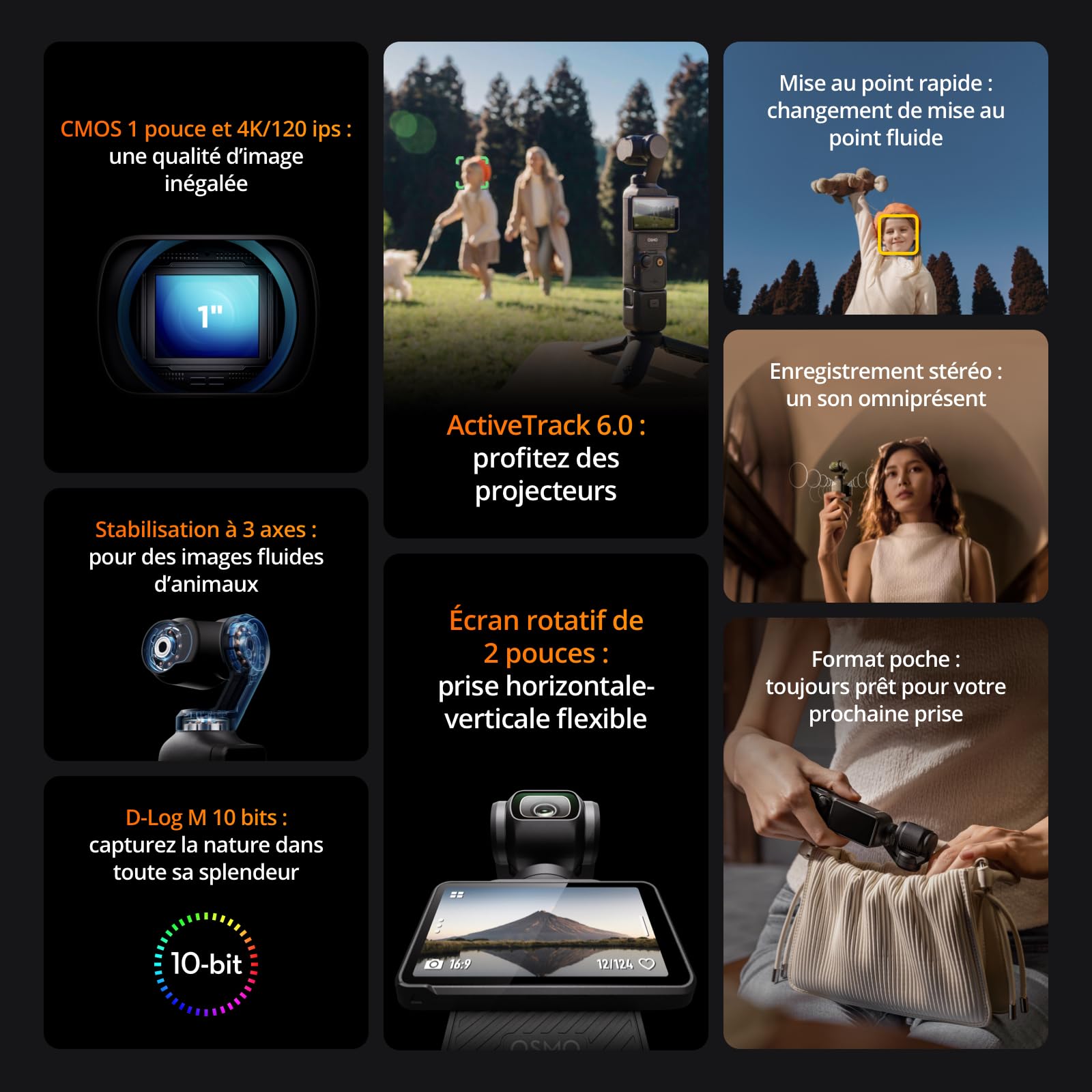DJI Osmo Pocket 3, Caméra Numérique 4K/120 ips, Stabilisation 3 Axes, Écran Tactile Rotatif 2"