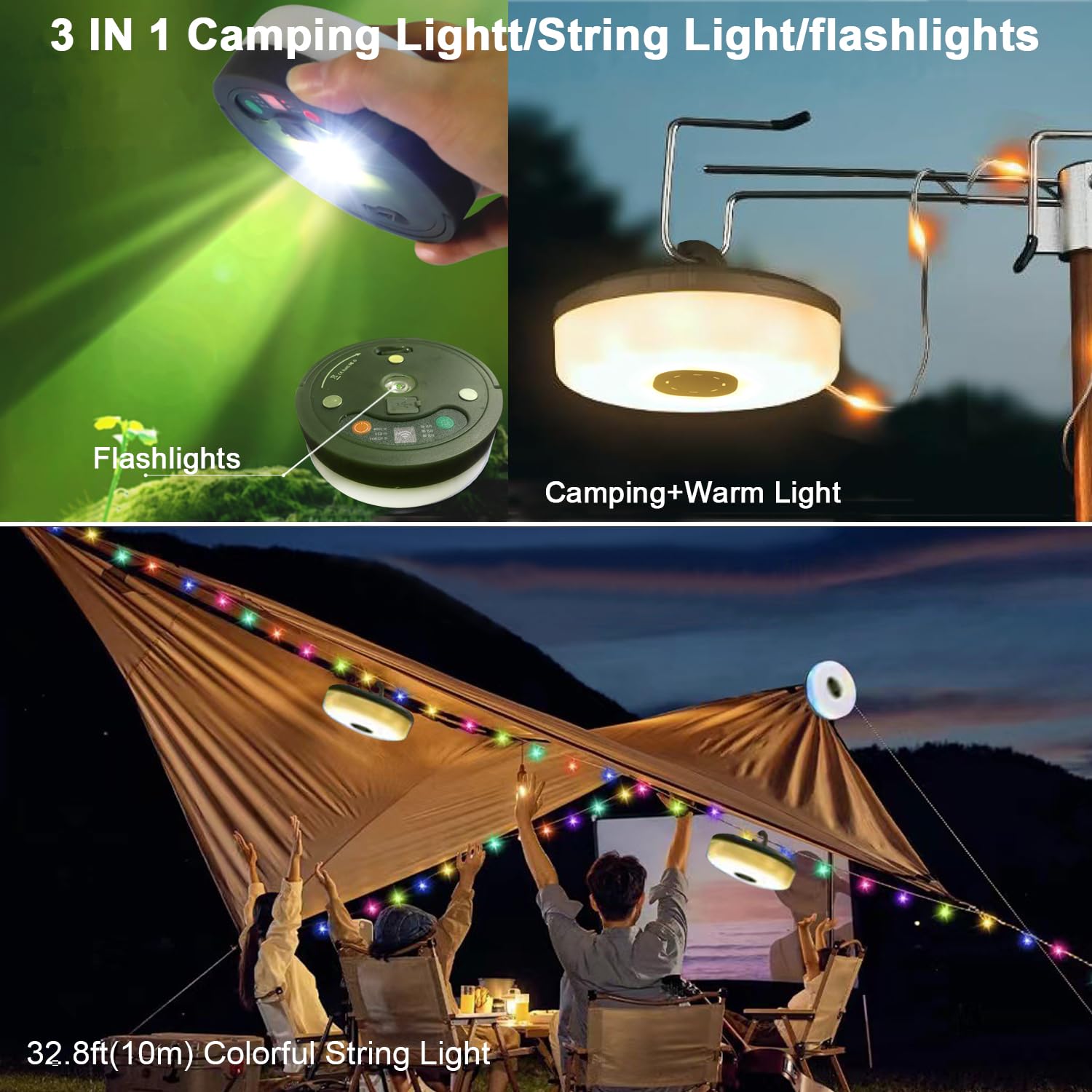 Camping Fairy String Lights with Remote Control,4 in 1 Outdoor String Lights with 8 Lighting Modes, Quick Storage - Image 2