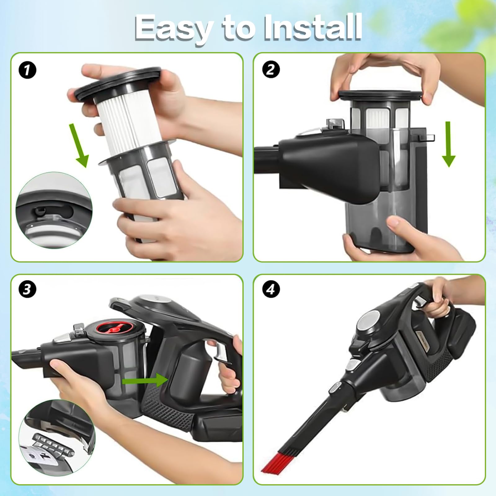Zestaw 2 filtrów zamiennych kompatybilnych z odkurzaczem Bosch Unlimited Gen2, seria 8, zamiennik filtra Bosch 12023349 i 12036642, nadaje się do prania i wielokrotnego użytku, ze szczotką do
