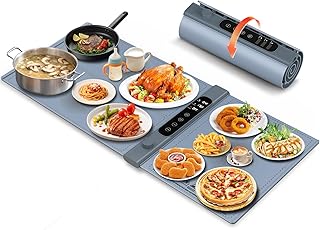 3-Zonen unabhängige Warmhalteplatte für Speisen 101×43 cm XXL, Elektrische Speisenwärmer mit 17 Temperaturstufen & 1–6 h Timer, Silikon-Rollbarer Buffetwärmer & Wärmeplatte Essen für Party-Buffets