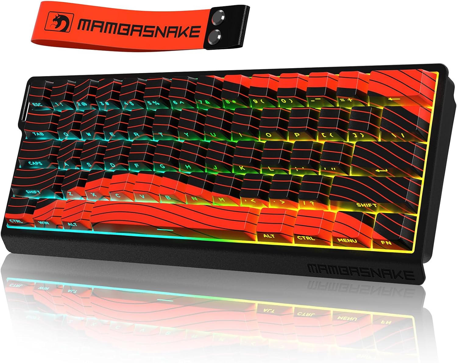 ATTACK SHARK MAMBASNAKE X60 HE Rapid Trigger Magnetic Switch 60% RGB Wireless Mechanical Gaming keyboard,2.4Ghz/BT/Wired,8KHZ Polling Rate,0.01mm Adjustable Actuation,Web Driver for Win/Mac(Black Red)