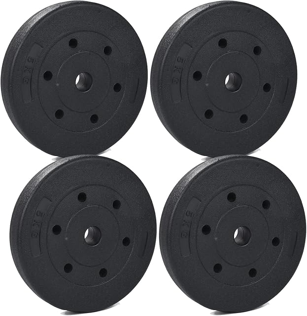 Youyijia 4x 5kg Weight Plates Standard Weight Lifting Training Disc Barbell Strength Training Set for Bodybuilding Increase Muscle 25.5 x 5 cm