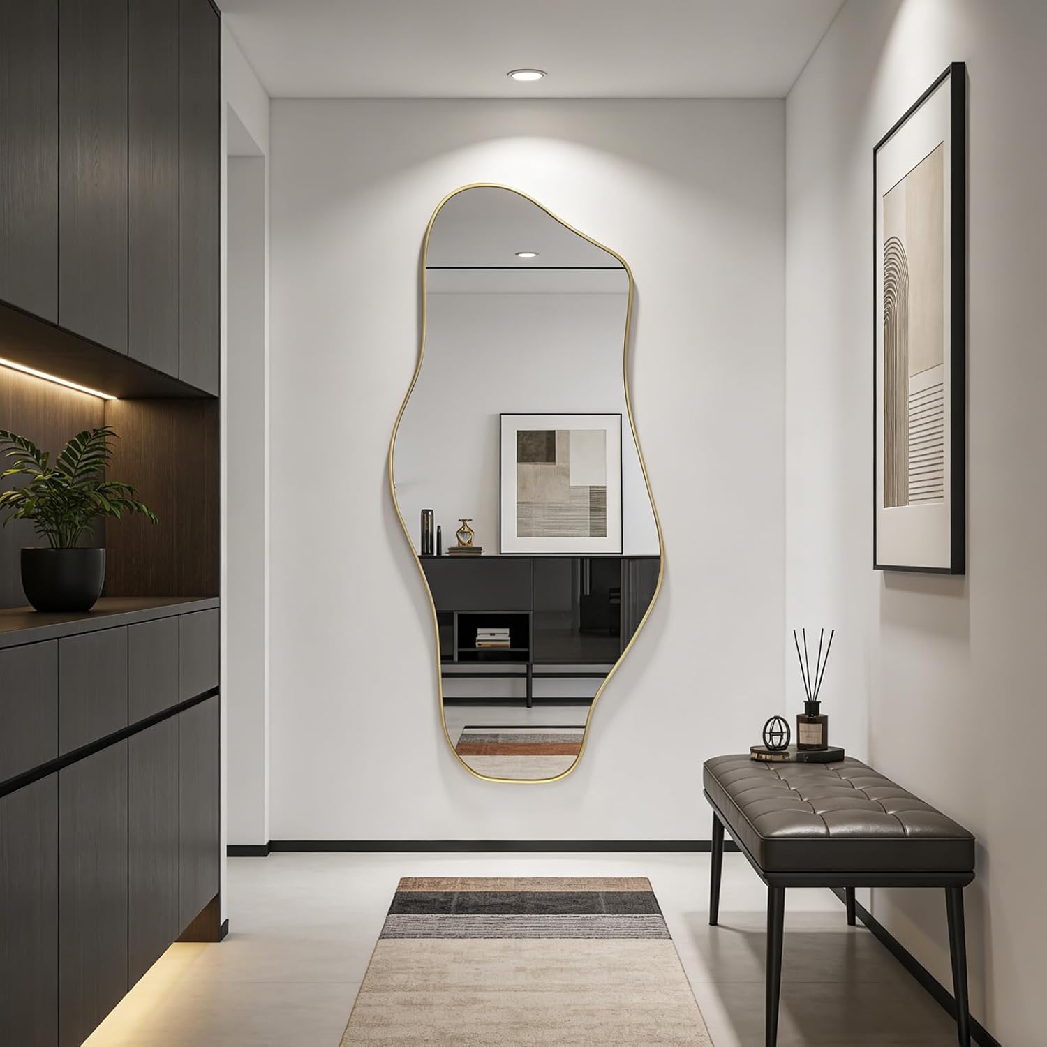 Irregular Mirror Full Length, 67"x31" Large Asymmetrical Tempered Glass Mirror, Gold Organic Frameless Wall Mirrors for Living Room Bedroom Hallway Entryway, Horizontal or Vertical Hanging