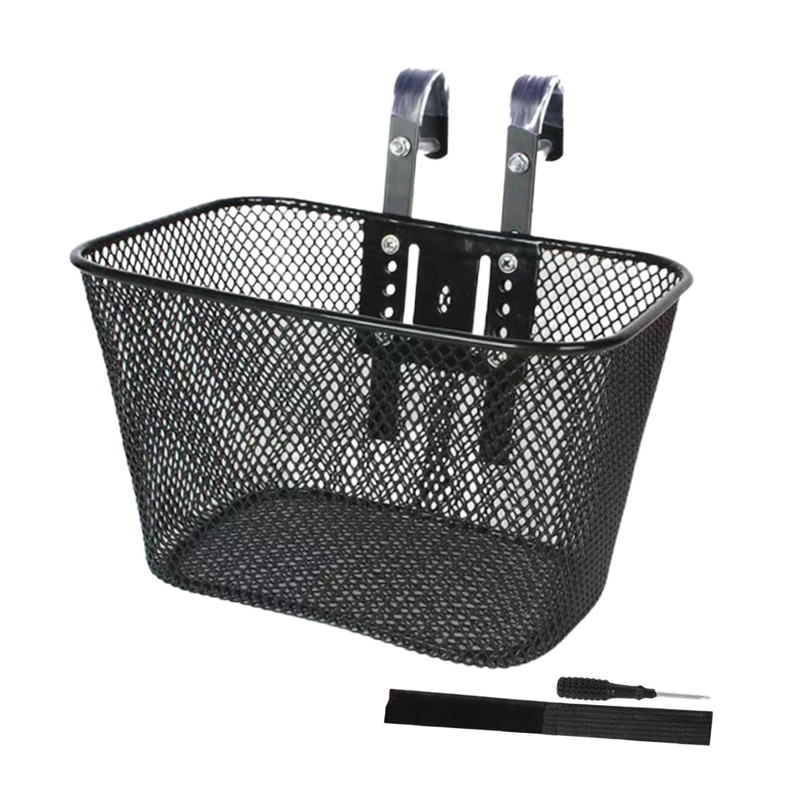 Kids Bike Basket Metal Sturdy Convenient Front Bicycle Basket for Boys Girls Black | Sporting Goods | Cycling | Bicycle Accessories | Baskets-image-19