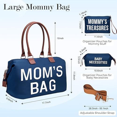 Miniatura 9 de printe 6 bolsas grandes para pañales con cambiador y 2 bolsas organizadas, bolsa para mamá para hospital con funda para chupete, correas, gancho