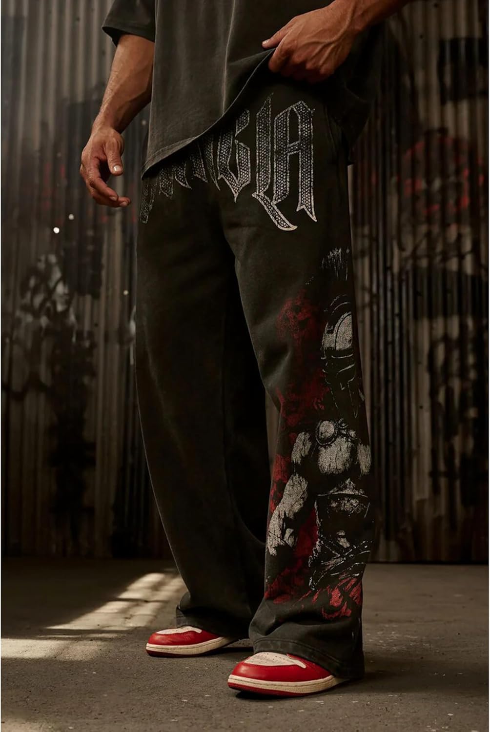 Men's Vintage Wash Graphic Sweatpants Baggy Straight Leg Joggers with Pockets Cotton Stretch Gym Streetwear Pants