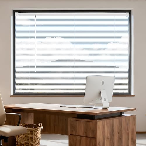 Cordless Mini Venetian Blinds for Indoor Windows, 1” Vinyl Slats, Horizontal Window Treatment, Light-Filtering White Blinds and Shades for Home and Office (47x48 inches)