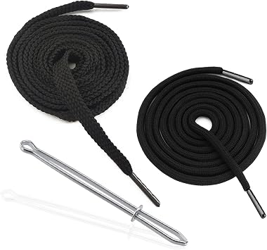 WALWAL 2 Pack 51 Inch Replacement Drawstrings Cotton Drawstring Cord, Suitable for Sweatpants Hoodies Shorts, with Threader ToolBlack
