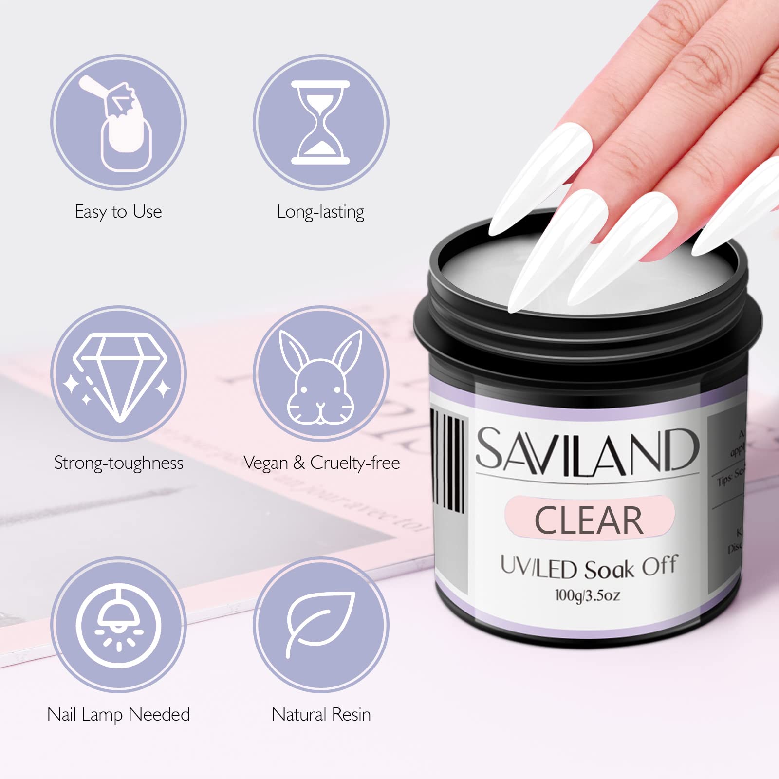 SAVILAND Kit Gel Costruttore per Unghie 3 pezzi 100 g Trasparente Rosa Chiaro e Bianco Gel Ricostruzione Unghie con pennello Grande Capacità Gel per Unghie Soak-off U V per Estensione