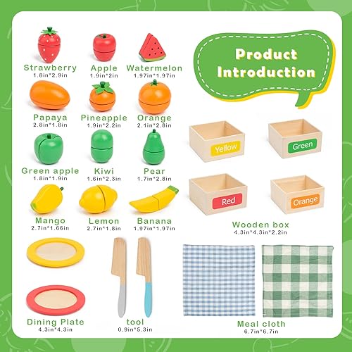 Miniatura 7 de Juegos de comida de madera para niños, accesorios de cocina, juego de corte de frutas y verduras con velcro para niños, comida de juego para niños