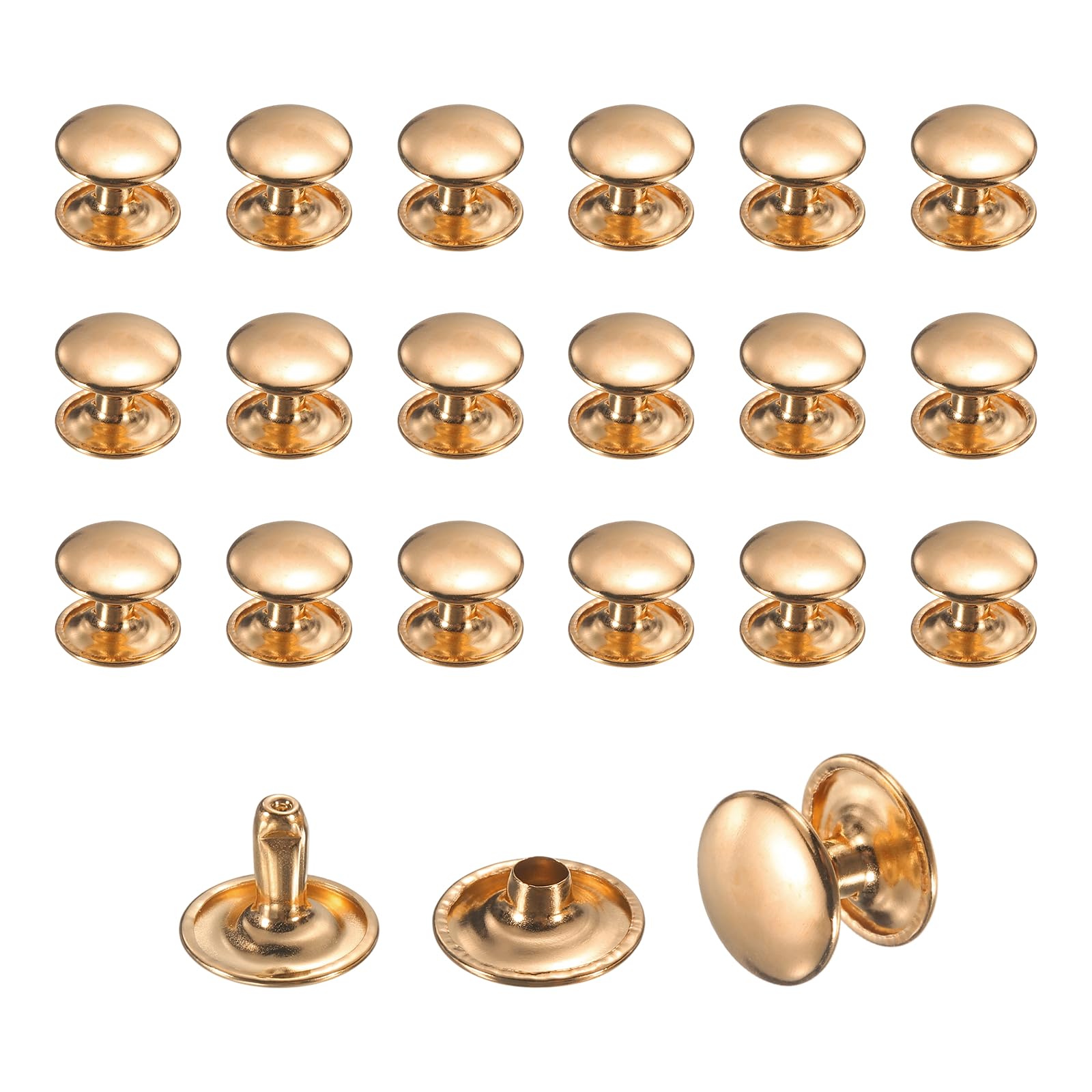 sourcing map 50 Sets Leather Rivets, 12mm Double Cap Rivets, 10mm Height Tubular Metal Studs for Leather Craft Repair and Decoration DIY Clothes, Shoes, Bags, Belts, Light Gold