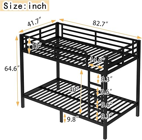Miniatura 197 de Harper & Bright Designs Litera de metal completo sobre tamaño matrimonial para adultos, marco de cama de metal resistente con escalera y correas de