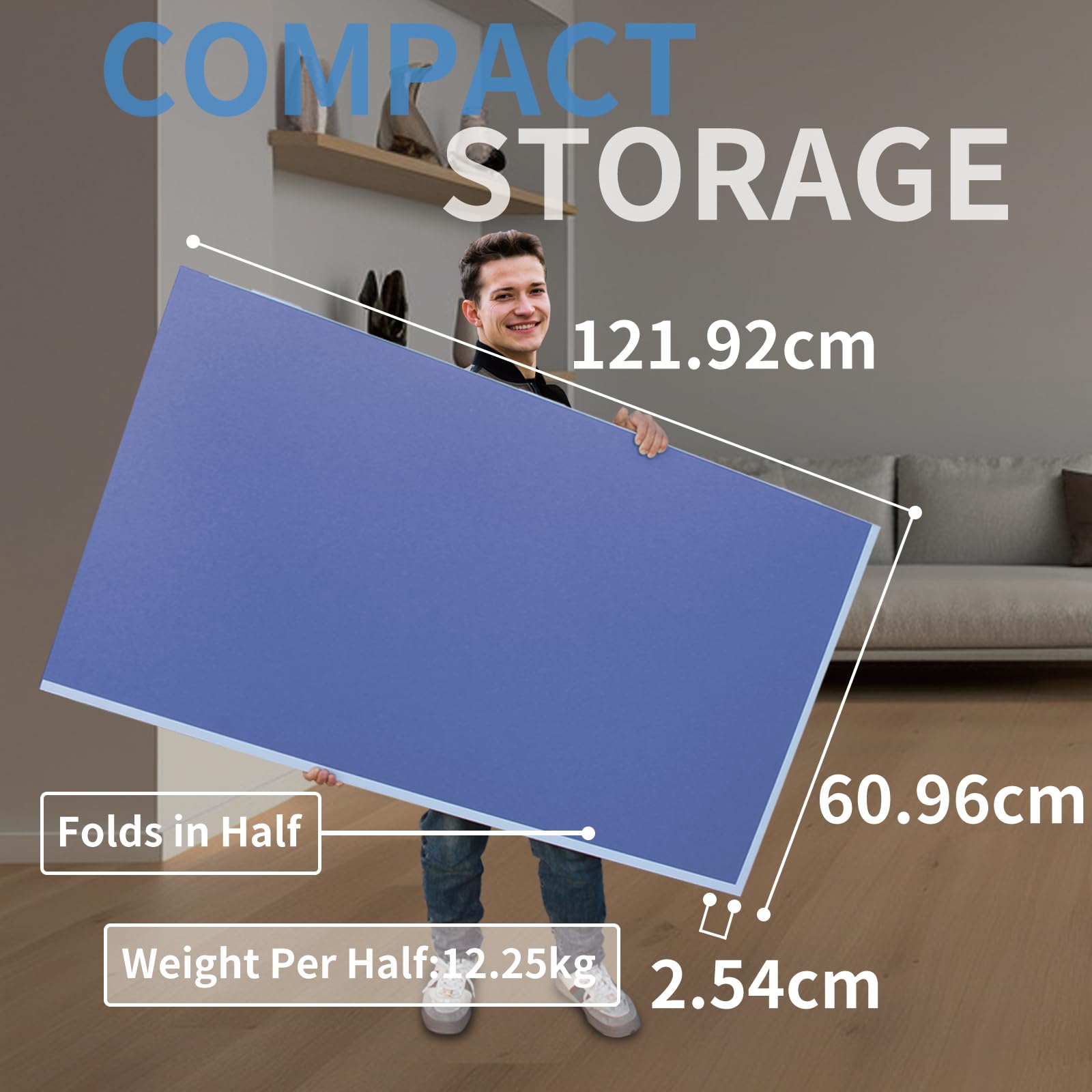 Tavolo da ping pong pieghevole per esterni e interni, resistente alle intemperie, in MDF da 12 mm, per casa, blu, 244 x 122 cm