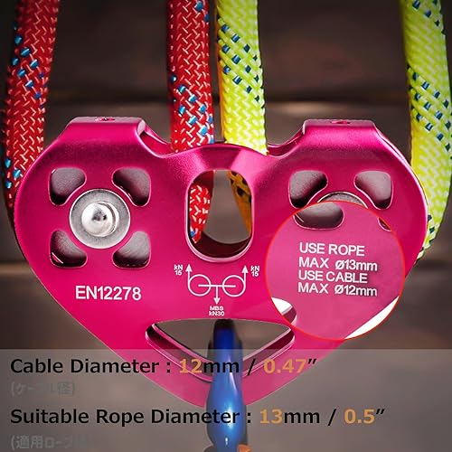 Miniatura 5 de Azarxis Polea tirolesa de 30 kN 6700 libras, kit de carro doble en tándem para cable y cuerda, resistente para rescate, escalada, transporte, patio