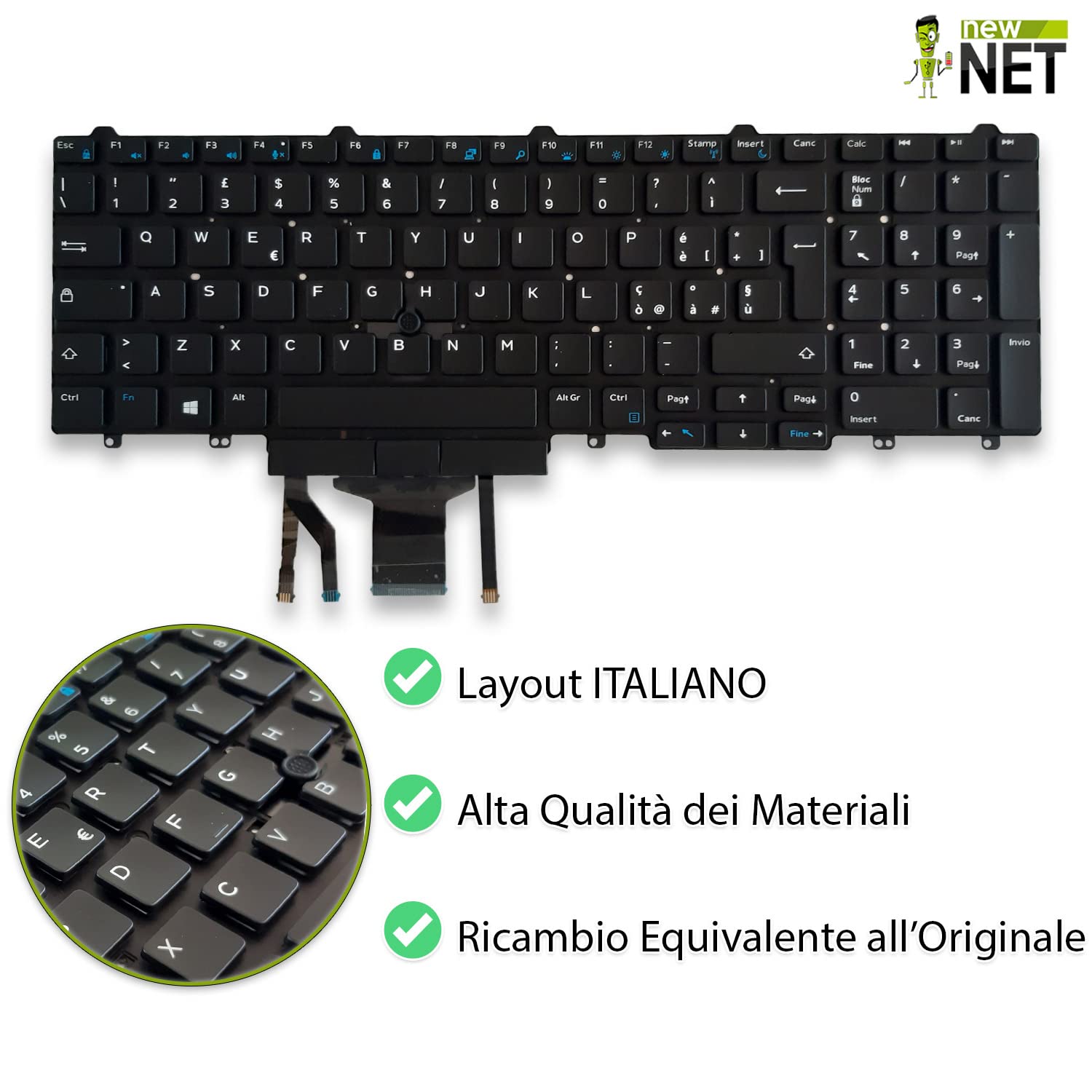 new net - Tastiera Compatibile con Notebook dell Precision 3510, 3520, 3530, 7510, 7520, 7710, 7720 [Senza Frame - Colore Tasti Nero - Trackpoint - Retroilluminata - Layout ITA]