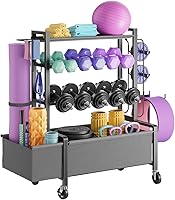 Vista 1 de Dumbbell Rack, Adjustable 4-Tier Weight Rack Movable, Home Gym Organizer Up to 405 lb with Lockable Casters & Hooks, Workout Equipment Storage for