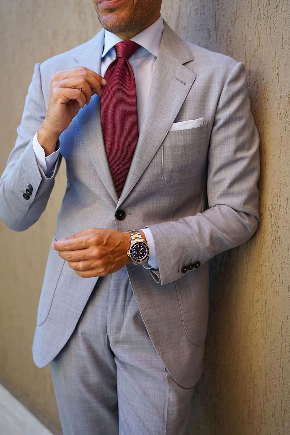 HISDERN Mens Ties Solid Color Wedding Ties and Pocket Square Neckties Clip Sets Business Formal Satin Ties for Men - Image 5