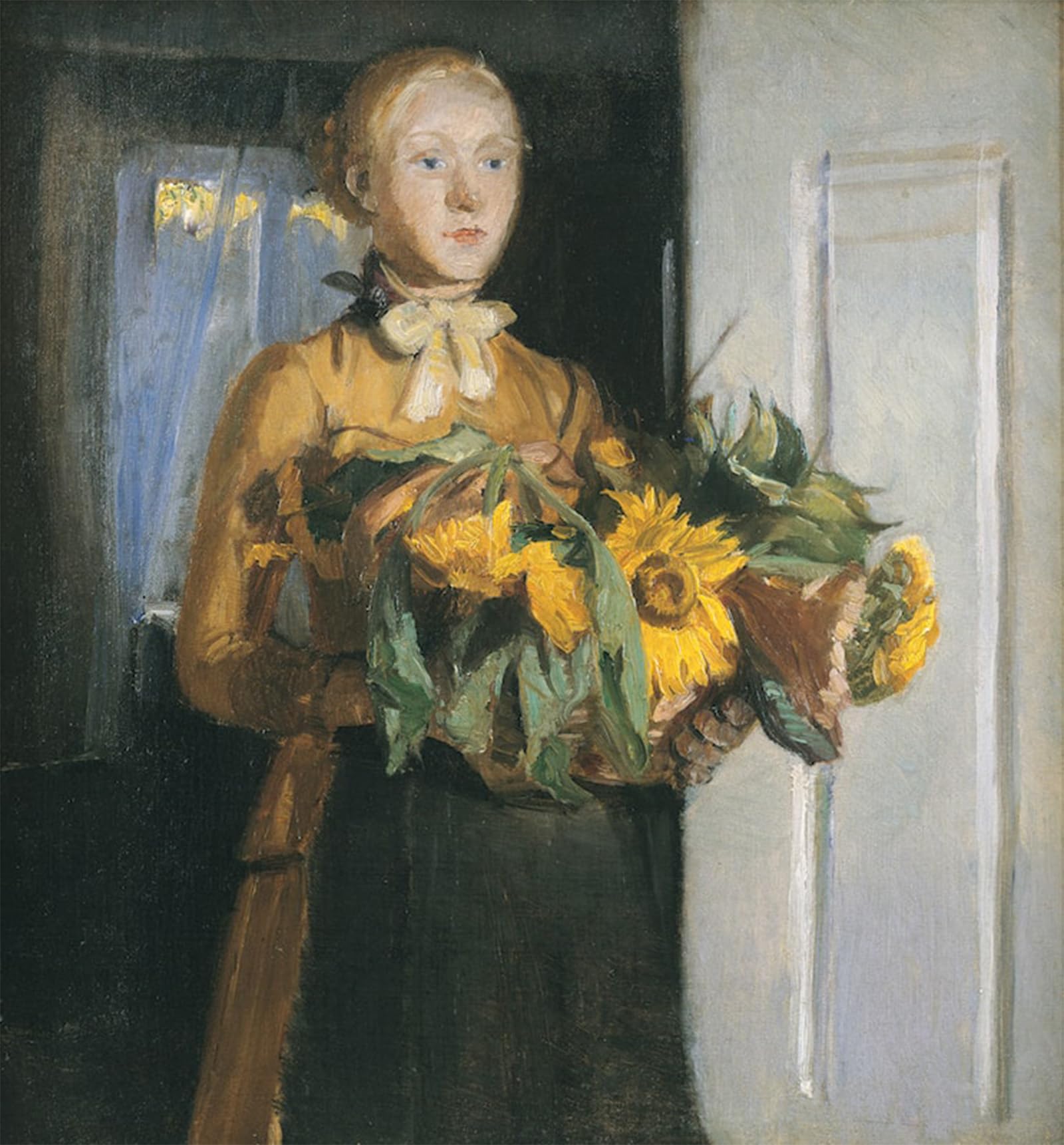 ARTXLXXBN Famous Art Print Poster Vintage Wall Art Skitse Til Pigen Med Solsikkerne by Michael Peter Ancher Canvas Art Poster for Home Decor 60x90cm