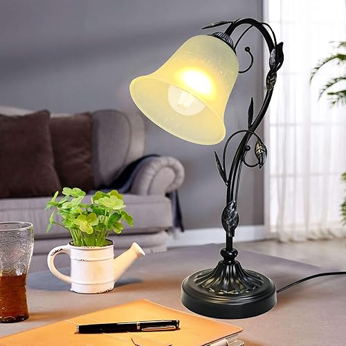 Miniatura 6 de Lámparas de mesa táctiles de noche, lámpara rústica de lectura de 3 vías, lámpara de flores regulable con puertos USB, luz de escritorio vintage con