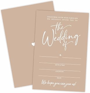 TPYEN Wedding Invitations - Minimalism Brown - 25 Wedding Invites With Envelopes, Double-Sided Fill In Style Invites For Mr & Mrs, Party Favor And Supplies - A07