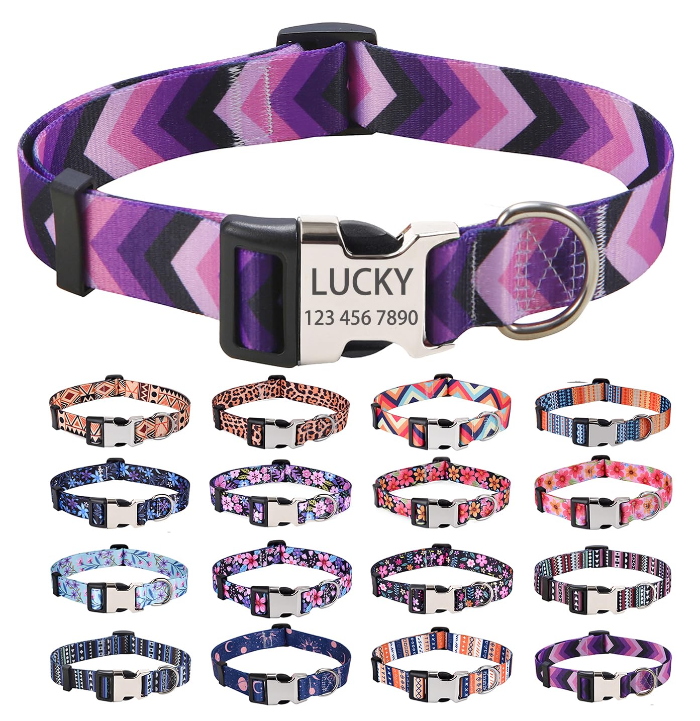 HQYDDMI Personalized Dog Collar for Small Puppy Dogs - Custom Dog Collar with Name and Phone Number - Floral Dog Collar for Male Female Boy Girl Puppy Dogs(Purple Arrow,XS) — image 1