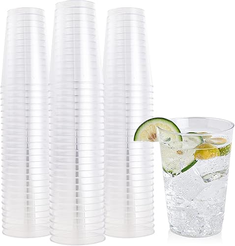 Vista 17 de FOCUSLINE Vasos de plástico transparente de 10 onzas, vasos desechables de plástico duro, reutilizables, 100