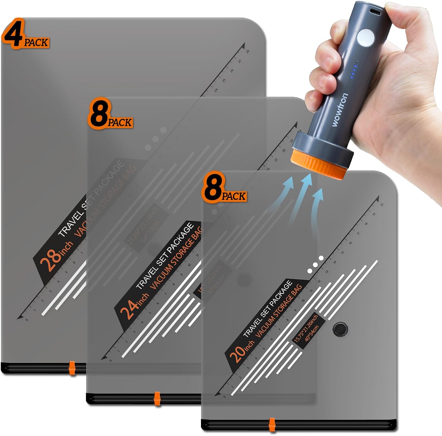 20PCS Vacuum Packing Bags for Travel with Rechargeable Wireless Pump - 8-20inch, 8-24inch, 4-28inch - Space Bags Vacuum Storage Bags for Luggage Blanket Clothes Bedding Pillows Comforters