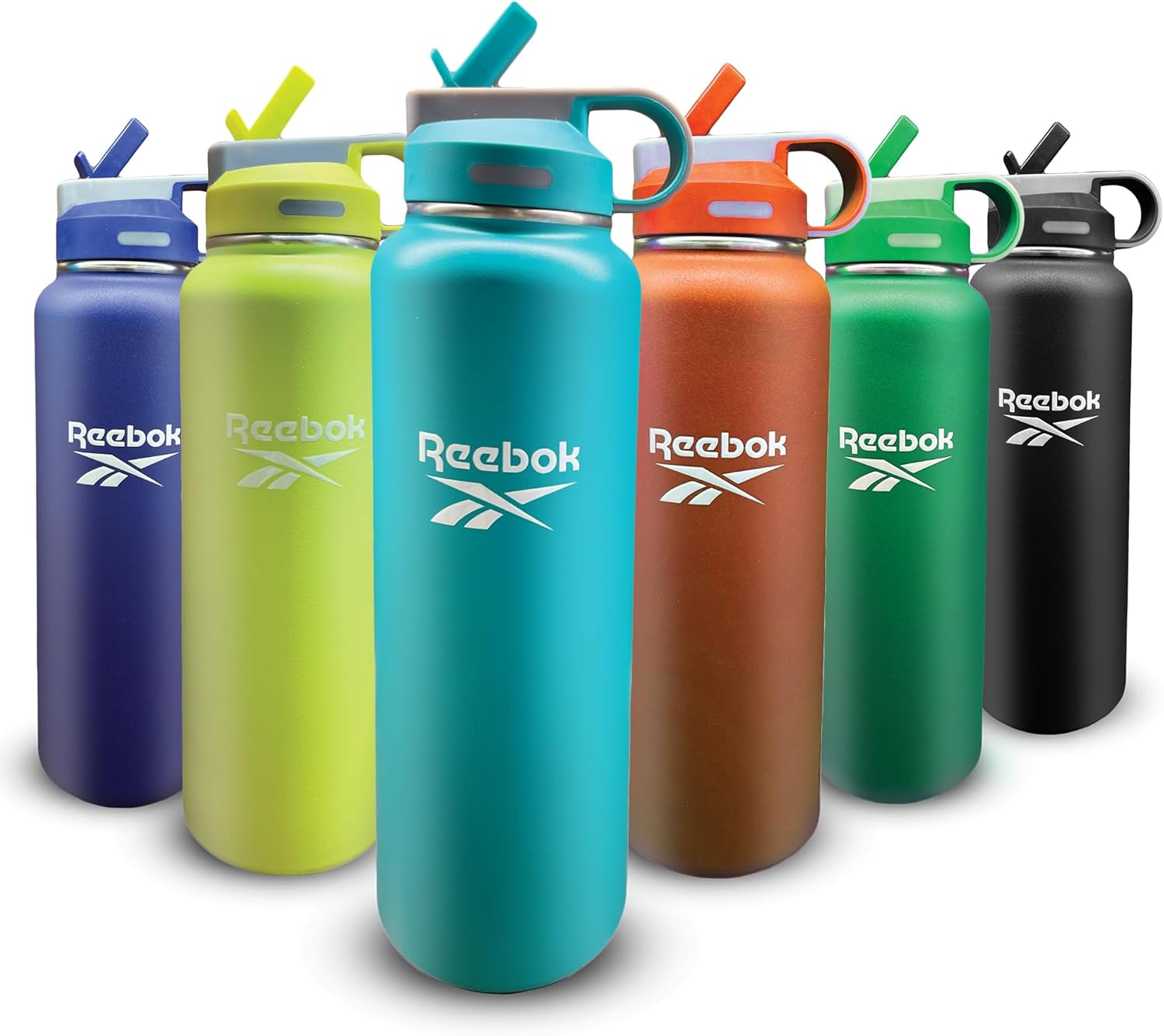 Reebok Stainless Steel Water Bottle With Straw & Lifestyle Design - Insulated Water Bottles 40 oz - Double Wall Vacuum Insulated Sports Water Bottle With Straw, BPA Free (Teal)