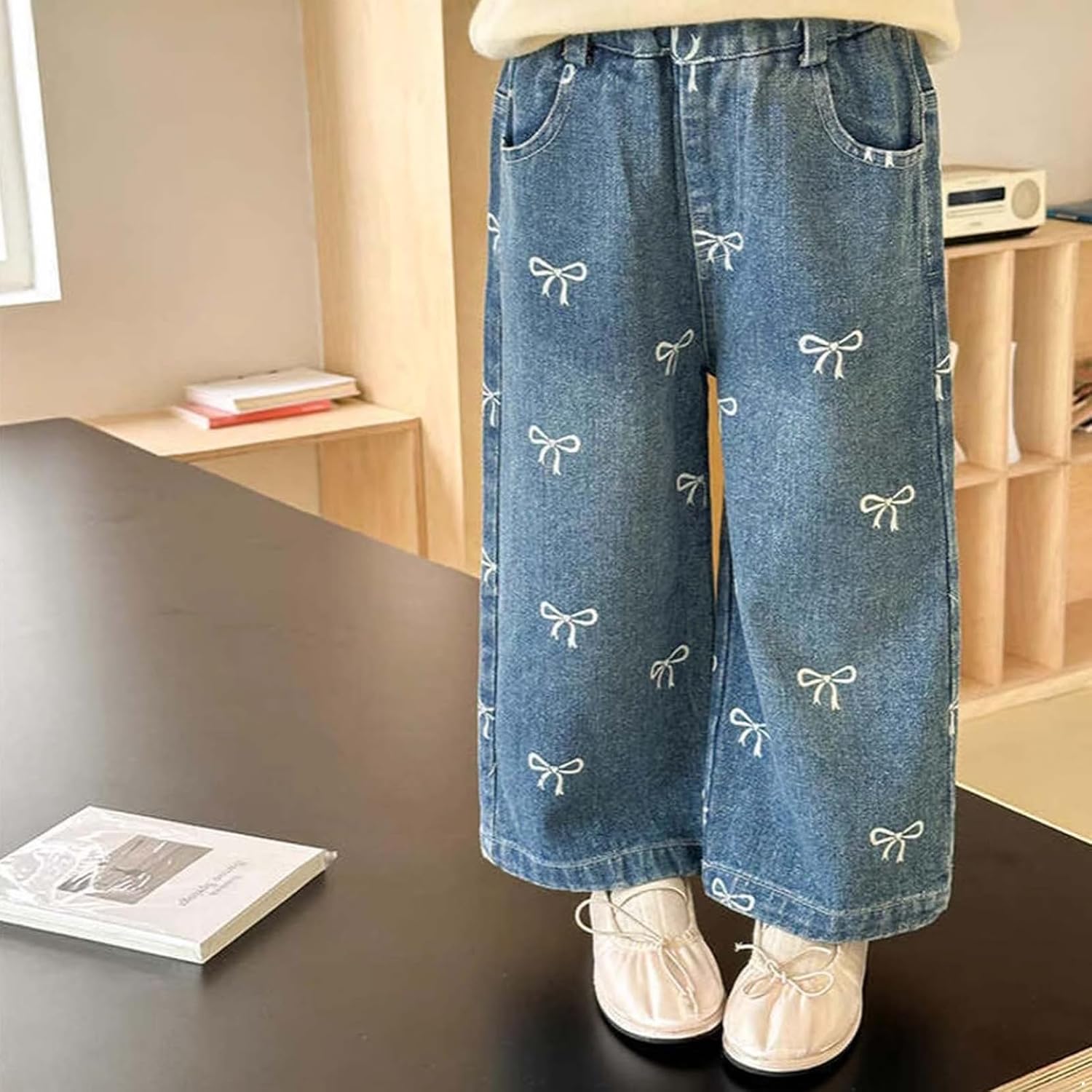 Toddler Baby Girls Active High Waisted Sports Jeans Graphic Print Joggers Basic Wide Leg Pants