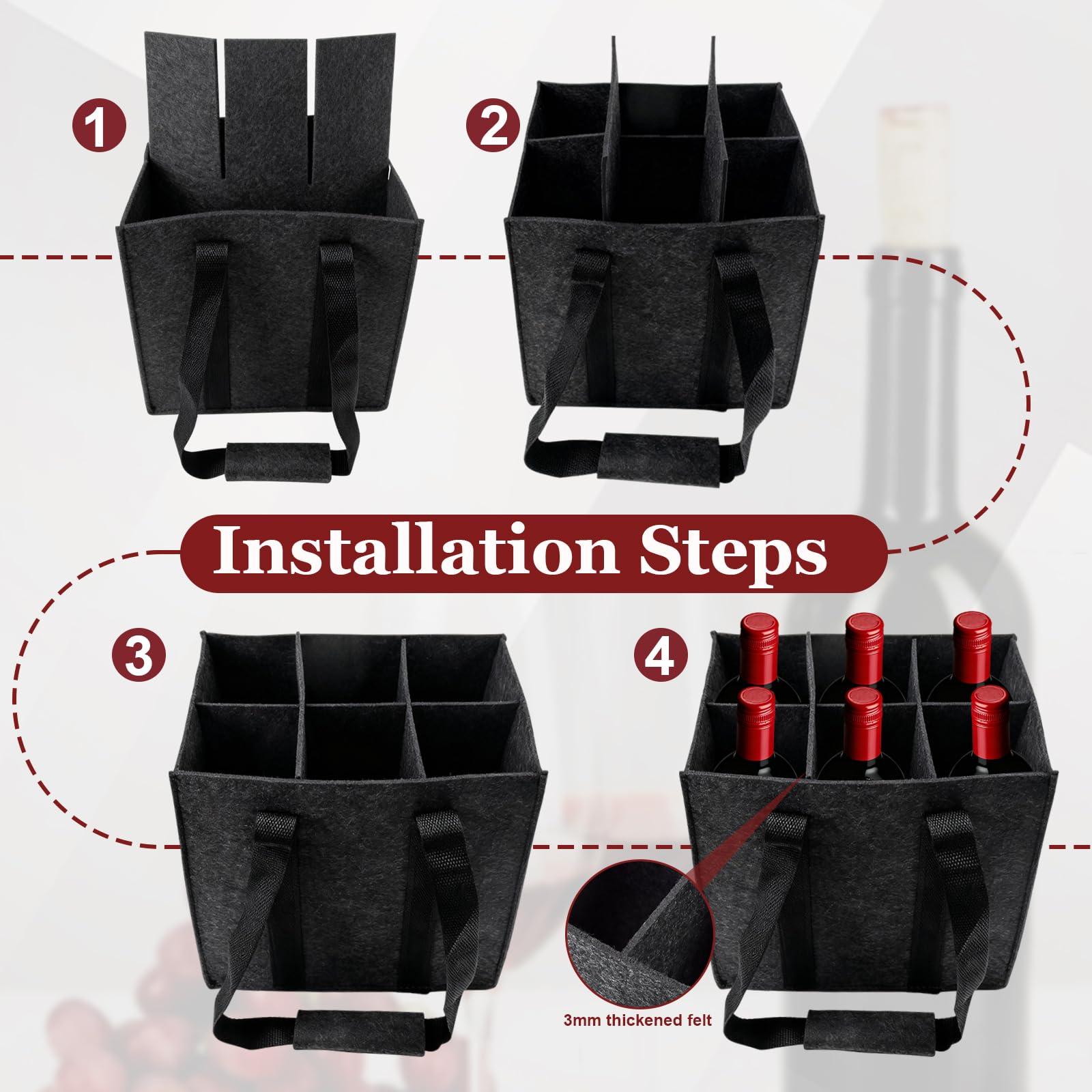 Set di 2 Borse Portabottiglie con Manici,Borsa Porta Bottiglie Acqua,6 scomparti da 1,5 litri, pieghevole, resistente agli strappi, per bottiglie d'acqua, bottiglia di vino