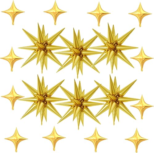 Miniatura 16 de 18 globos de estrella rojos, verdes y dorados, globos de aluminio de estrellas de Navidad con 6 globos de estrella en explosión de 22 pulgadas, 12