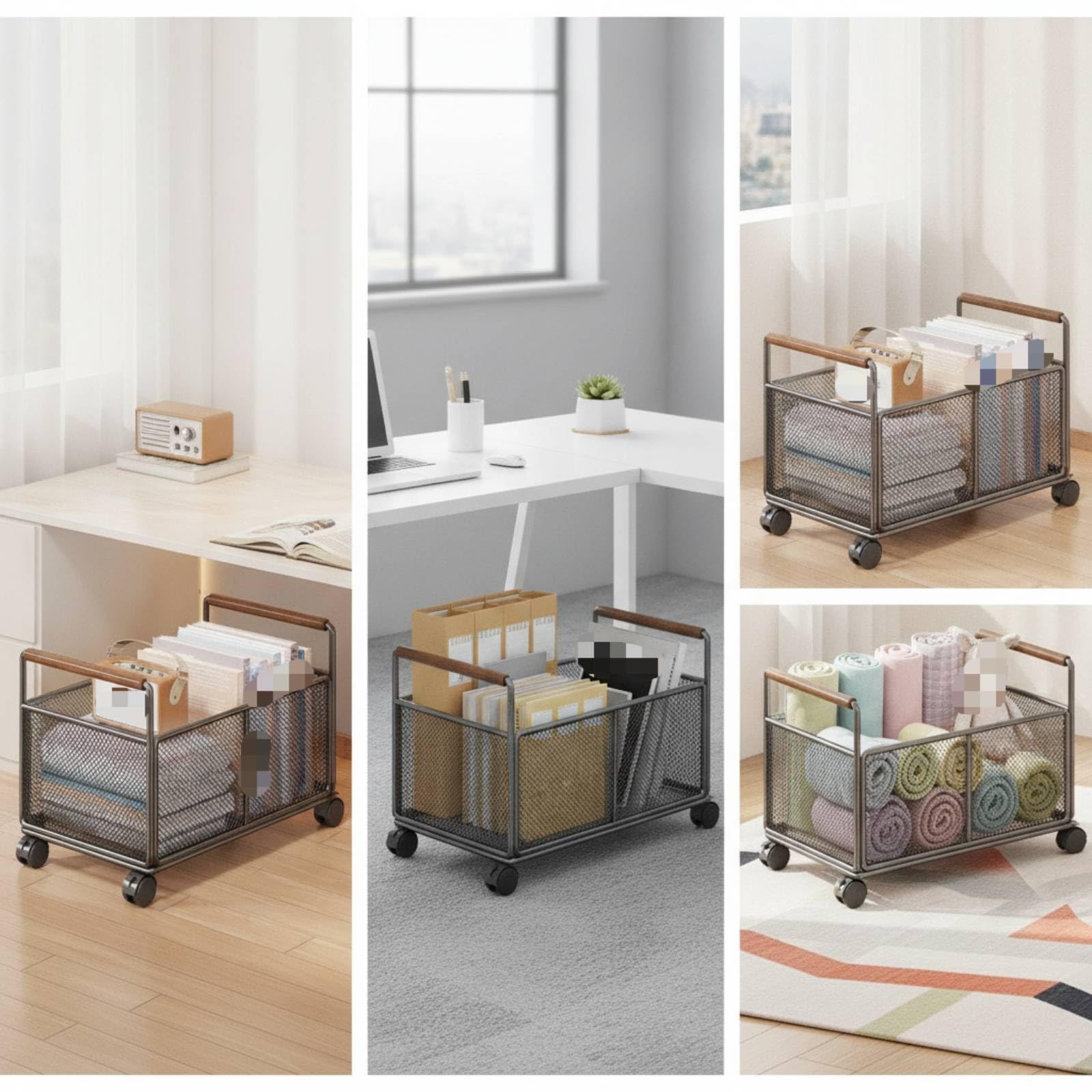 Carrello Porta Libri con Ruote Compatto Carrello Portaoggetti Multiuso Portatile Organizzatore sotto Scrivania per Soggiorno, Bianco, Grande Con Ruote