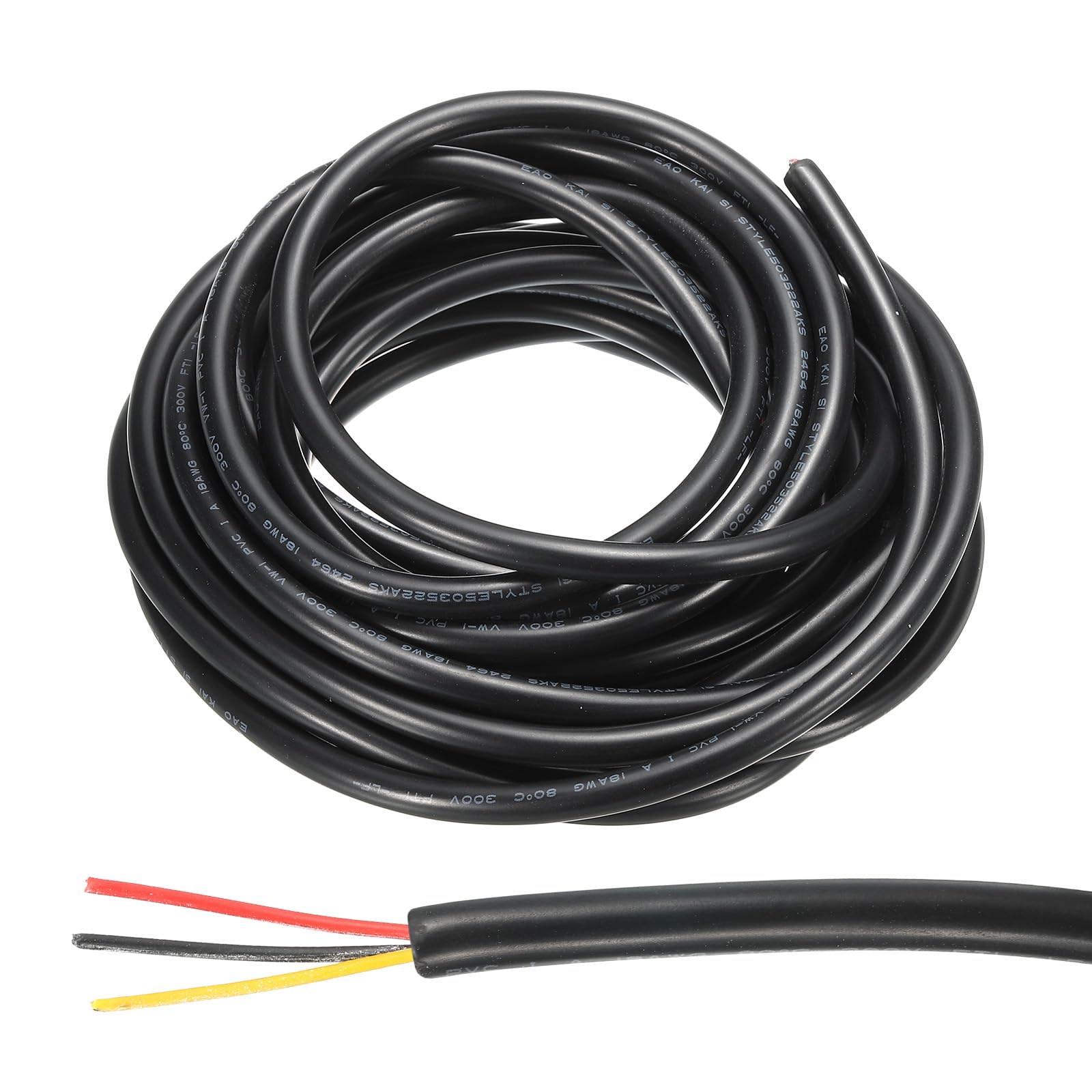 sourcing map 18AWG Electrical Wire 3 Conductors 16FT/5m Power Cable Flexible Extension Signal Signal Cable Black for LED Strips Lamps Lighting Power Supply โ image 1